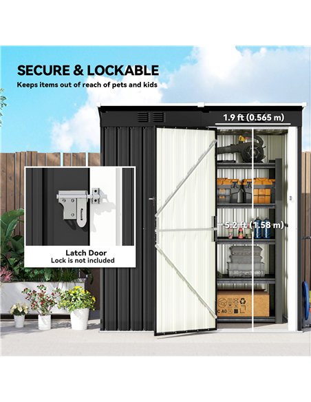 Outsunny 5 x 3 ft Lean-to Garden Shed, Outdoor Storage Shed with Lockable Door and Vents, Dark Grey - pic 181046 | FastDaddyshop