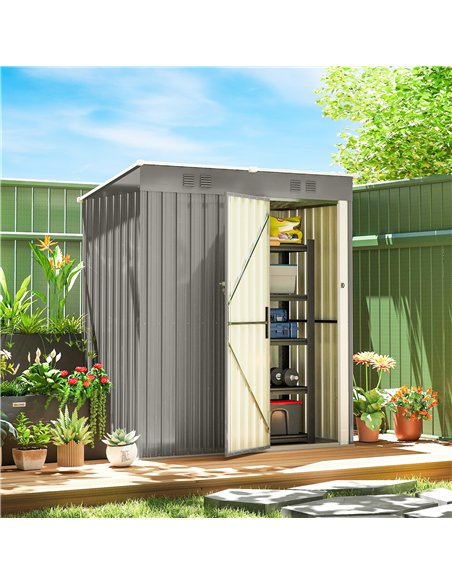 Outsunny 5 x 3 ft Lean-to Garden Shed, Outdoor Storage Shed with Lockable Door and Vents, Light Grey - pic 181050 | FastDaddyshop