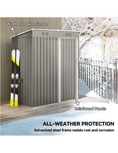 Outsunny 5 x 3 ft Lean-to Garden Shed, Outdoor Storage Shed with Lockable Door and Vents, Light Grey