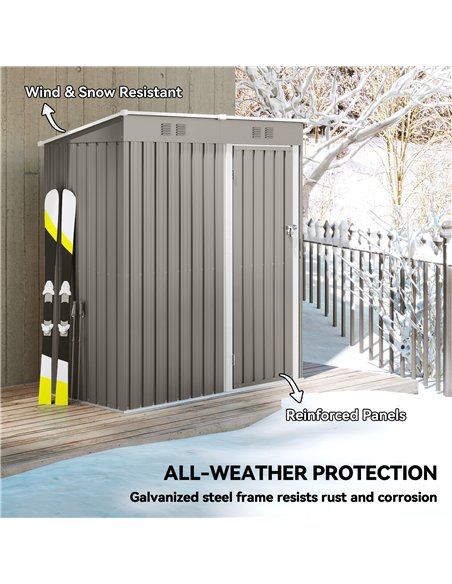 Outsunny 5 x 3 ft Lean-to Garden Shed, Outdoor Storage Shed with Lockable Door and Vents, Light Grey - pic 181053 | FastDaddyshop