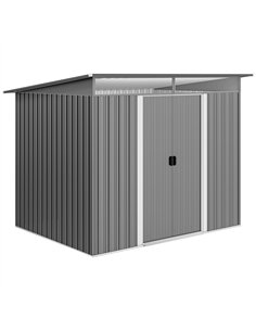 Outsunny 9ft x 6.5ft Garden Storage Shed with Top Window, Metal Outdoor Shed Tool House with Double Doors, Light Grey