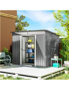 Outsunny 9ft x 6.5ft Garden Storage Shed with Top Window, Metal Outdoor Shed Tool House with Double Doors, Light Grey 2