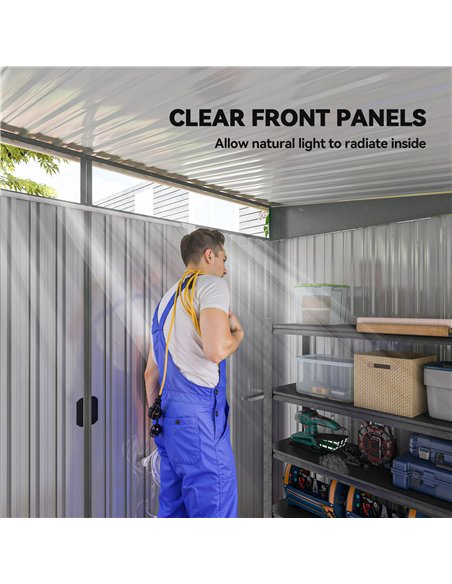 Outsunny 9ft x 6.5ft Garden Storage Shed with Top Window, Metal Outdoor Shed Tool House with Double Doors, Light Grey - pic 181063 | FastDaddyshop