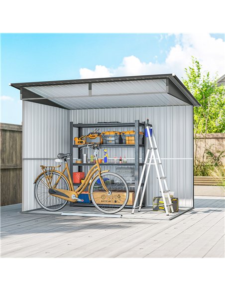 Outsunny 9ft x 6.5ft Garden Storage Shed with Top Window, Metal Outdoor Shed Tool House with Double Doors, Light Grey - pic 181065 | FastDaddyshop