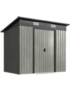 Outsunny 7 x 4ft Outdoor Storage Shed with Foundation Kit, Lean to Metal Garden Shed for Log, Rubbish Bin, Tool, Bike, Light Gre