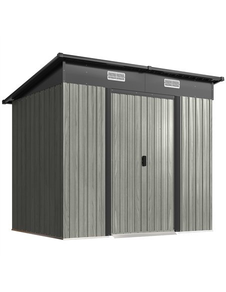 Outsunny 7 x 4ft Outdoor Storage Shed with Foundation Kit, Lean to Metal Garden Shed for Log, Rubbish Bin, Tool, Bike, Light Gre - pic 181067 | FastDaddyshop