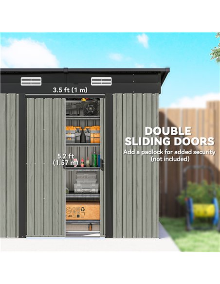 Outsunny 7 x 4ft Outdoor Storage Shed with Foundation Kit, Lean to Metal Garden Shed for Log, Rubbish Bin, Tool, Bike, Light Gre - pic 181071 | FastDaddyshop