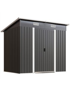 Outsunny 7 x 4ft Outdoor Storage Shed with Foundation Kit, Lean to Metal Garden Shed for Log, Rubbish Bin, Tool, Bike, Black