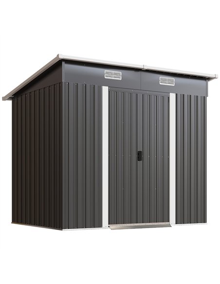 Outsunny 7 x 4ft Outdoor Storage Shed with Foundation Kit, Lean to Metal Garden Shed for Log, Rubbish Bin, Tool, Bike, Black - pic 181076 | FastDaddyshop