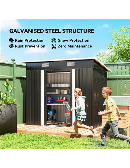 Outsunny 7 x 4ft Outdoor Storage Shed with Foundation Kit, Lean to Metal Garden Shed for Log, Rubbish Bin, Tool, Bike, Black - pic 181079 | FastDaddyshop