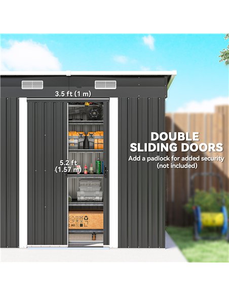 Outsunny 7 x 4ft Outdoor Storage Shed with Foundation Kit, Lean to Metal Garden Shed for Log, Rubbish Bin, Tool, Bike, Black - pic 181080 | FastDaddyshop