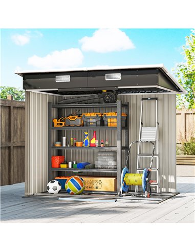 Outsunny 7 x 4ft Outdoor Storage Shed with Foundation Kit, Lean to Metal Garden Shed for Log, Rubbish Bin, Tool, Bike, Black