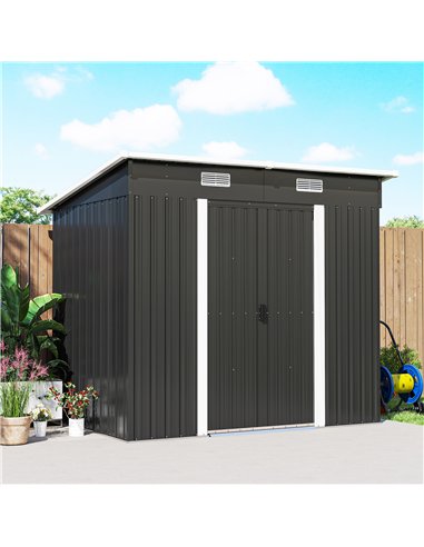 Outsunny 7 x 4ft Outdoor Storage Shed with Foundation Kit, Lean to Metal Garden Shed for Log, Rubbish Bin, Tool, Bike, Black