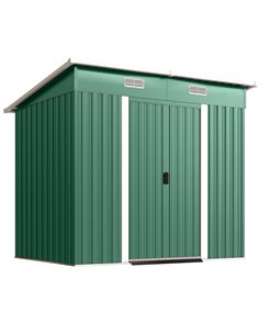 Outsunny 7 x 4ft Outdoor Storage Shed with Foundation Kit, Lean to Metal Garden Shed for Log, Rubbish Bin, Tool, Bike, Green
