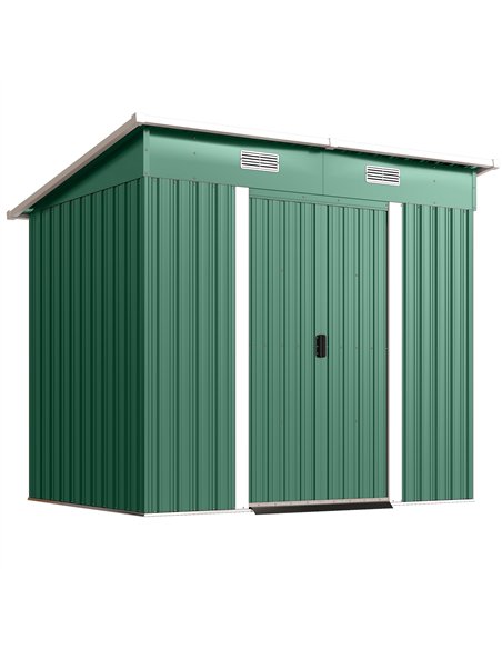 Outsunny 7 x 4ft Outdoor Storage Shed with Foundation Kit, Lean to Metal Garden Shed for Log, Rubbish Bin, Tool, Bike, Green - pic 181085 | FastDaddyshop