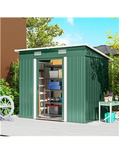 Outsunny 7 x 4ft Outdoor Storage Shed with Foundation Kit, Lean to Metal Garden Shed for Log, Rubbish Bin, Tool, Bike, Green 2