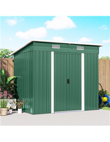 Outsunny 7 x 4ft Outdoor Storage Shed with Foundation Kit, Lean to Metal Garden Shed for Log, Rubbish Bin, Tool, Bike, Green