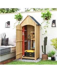 Outsunny Wooden Garden Storage Shed with 3 Shelves, Outdoor Tool Storage Cabinet with Tilt Roof and Lockable Door, 77.5 x 54.2 x 2