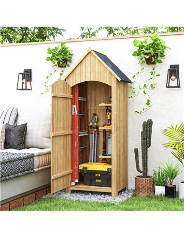 Outsunny Wooden Garden Storage Shed with 3 Shelves, Outdoor Tool Storage Cabinet with Tilt Roof and Lockable Door, 77.5 x 54.2 x
