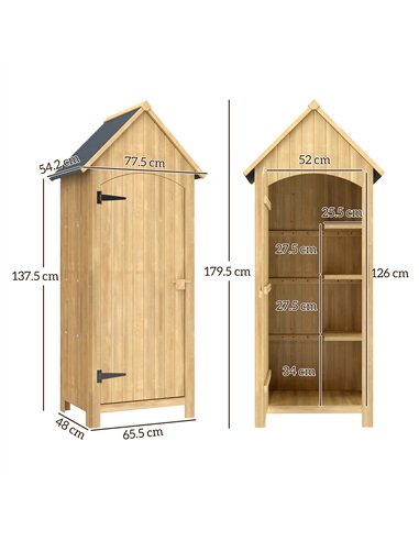 Outsunny Wooden Garden Storage Shed with 3 Shelves, Outdoor Tool Storage Cabinet with Tilt Roof and Lockable Door, 77.5 x 54.2 x