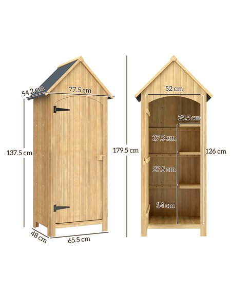 Outsunny Wooden Garden Storage Shed with 3 Shelves, Outdoor Tool Storage Cabinet with Tilt Roof and Lockable Door, 77.5 x 54.2 x - pic 181096 | FastDaddyshop