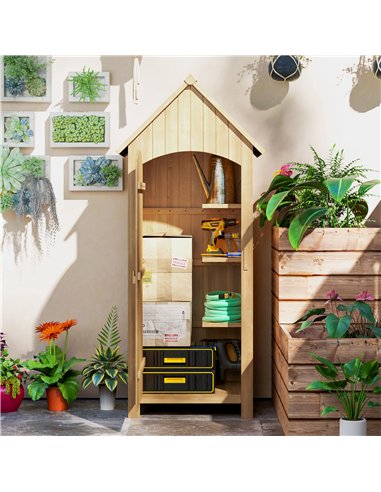 Outsunny Wooden Garden Storage Shed with 3 Shelves, Outdoor Tool Storage Cabinet with Tilt Roof and Lockable Door, 77.5 x 54.2 x