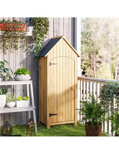 Outsunny Wooden Garden Storage Shed with 3 Shelves, Outdoor Tool Storage Cabinet with Tilt Roof and Lockable Door, 77.5 x 54.2 x