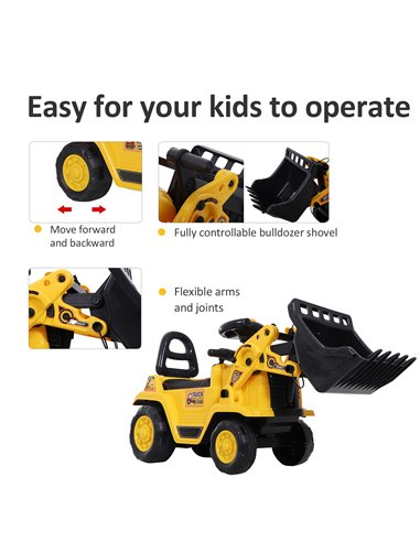 HOMCOM NO POWER 3 in 1 Ride On Toy Bulldozer Digger Tractor Pulling Cart Pretend Play Construction Truck