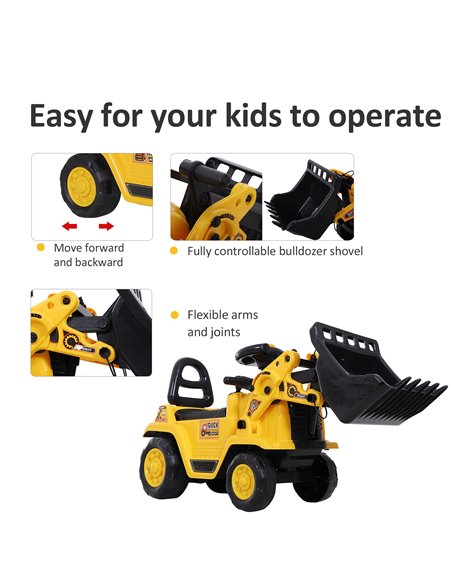 HOMCOM NO POWER 3 in 1 Ride On Toy Bulldozer Digger Tractor Pulling Cart Pretend Play Construction Truck - pic 18111 | FastDaddyshop