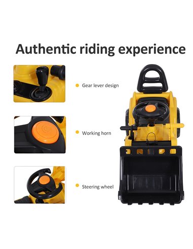 HOMCOM NO POWER 3 in 1 Ride On Toy Bulldozer Digger Tractor Pulling Cart Pretend Play Construction Truck