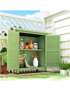 Outsunny Garden Shed Wooden Garden Storage Shed 2 Door Unit Solid Fir Wood Garage Tool Organisation Cabinet, 87L x 46.5W x 96.5H 2