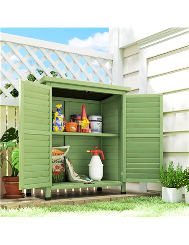 Outsunny Garden Shed Wooden Garden Storage Shed 2 Door Unit Solid Fir Wood Garage Tool Organisation Cabinet, 87L x 46.5W x 96.5H