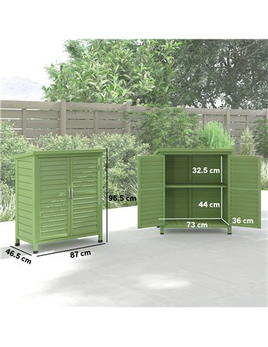 Outsunny Garden Shed Wooden Garden Storage Shed 2 Door Unit Solid Fir Wood Garage Tool Organisation Cabinet, 87L x 46.5W x 96.5H
