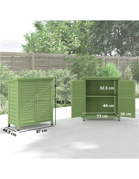 Outsunny Garden Shed Wooden Garden Storage Shed 2 Door Unit Solid Fir Wood Garage Tool Organisation Cabinet, 87L x 46.5W x 96.5H - pic 181177 | FastDaddyshop