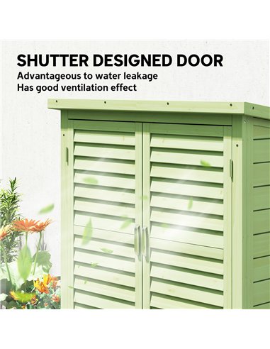 Outsunny Garden Shed Wooden Garden Storage Shed 2 Door Unit Solid Fir Wood Garage Tool Organisation Cabinet, 87L x 46.5W x 96.5H