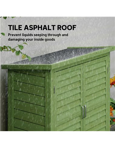Outsunny Garden Shed Wooden Garden Storage Shed 2 Door Unit Solid Fir Wood Garage Tool Organisation Cabinet, 87L x 46.5W x 96.5H