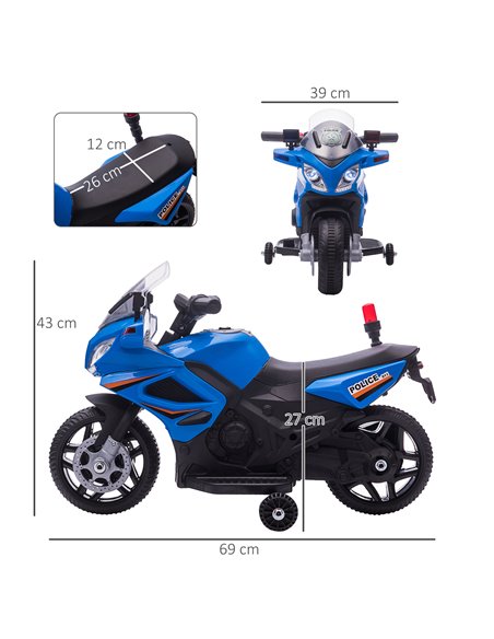 HOMCOM 18m+ Kids 6V Electric Police Motorcycle with Lights, Horn, Realistic Sound, Blue - pic 18118 | FastDaddyshop