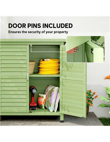 Outsunny Garden Shed Wooden Garden Storage Shed 2 Door Unit Solid Fir Wood Garage Tool Organisation Cabinet, 87L x 46.5W x 96.5H