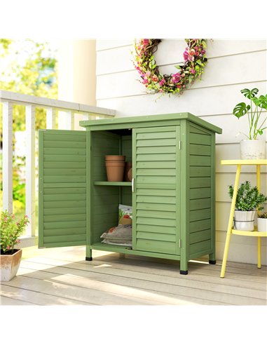 Outsunny Garden Shed Wooden Garden Storage Shed 2 Door Unit Solid Fir Wood Garage Tool Organisation Cabinet, 87L x 46.5W x 96.5H
