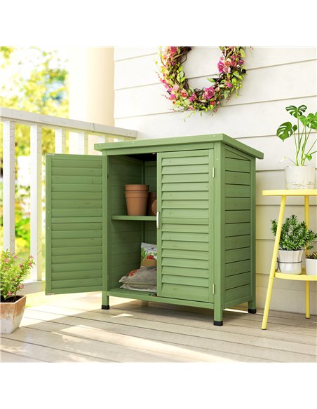 Outsunny Garden Shed Wooden Garden Storage Shed 2 Door Unit Solid Fir Wood Garage Tool Organisation Cabinet, 87L x 46.5W x 96.5H - pic 181182 | FastDaddyshop