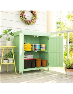 Outsunny Small Shed, Wooden Garden Shed with Openable Hinged Roof and Removable Shelf, 74 x 43 x 88 cm, Light Green 2