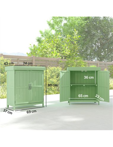 Outsunny Small Shed, Wooden Garden Shed with Openable Hinged Roof and Removable Shelf, 74 x 43 x 88 cm, Light Green