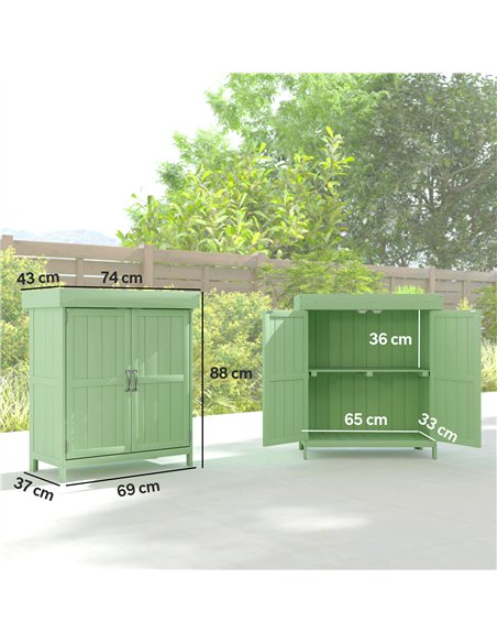 Outsunny Small Shed, Wooden Garden Shed with Openable Hinged Roof and Removable Shelf, 74 x 43 x 88 cm, Light Green - pic 181186 | FastDaddyshop