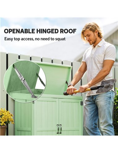 Outsunny Small Shed, Wooden Garden Shed with Openable Hinged Roof and Removable Shelf, 74 x 43 x 88 cm, Light Green