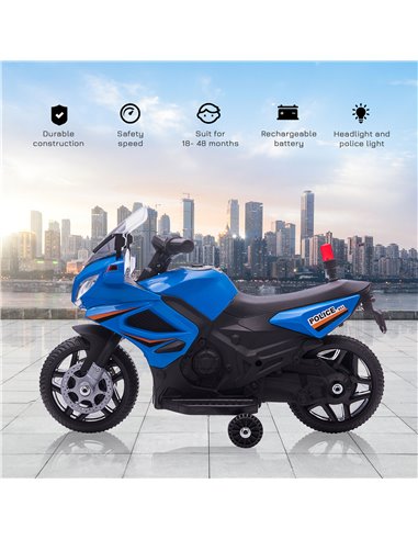 HOMCOM 18m+ Kids 6V Electric Police Motorcycle with Lights, Horn, Realistic Sound, Blue