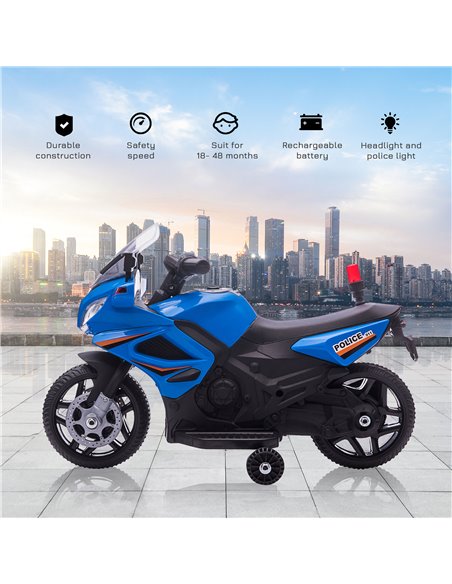 HOMCOM 18m+ Kids 6V Electric Police Motorcycle with Lights, Horn, Realistic Sound, Blue - pic 18119 | FastDaddyshop