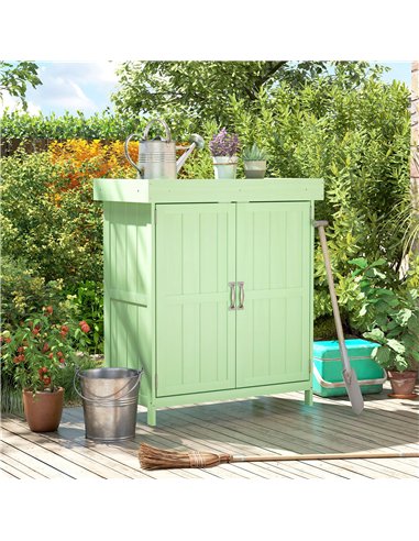 Outsunny Small Shed, Wooden Garden Shed with Openable Hinged Roof and Removable Shelf, 74 x 43 x 88 cm, Light Green