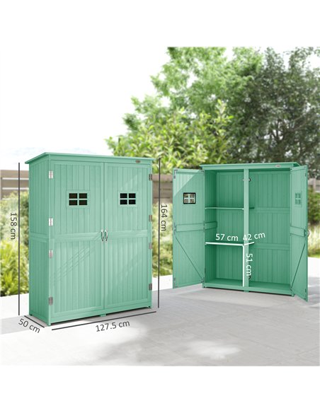 Outsunny Wooden Garden Shed with Two Windows, Tool Storage Cabinet, Outdoor Double Door organiser 127.5L x 50W x 164H cm, Green - pic 181195 | FastDaddyshop
