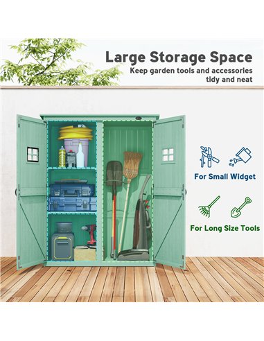 Outsunny Wooden Garden Shed with Two Windows, Tool Storage Cabinet, Outdoor Double Door organiser 127.5L x 50W x 164H cm, Green