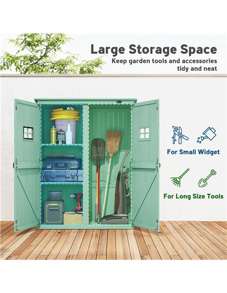Outsunny Wooden Garden Shed with Two Windows, Tool Storage Cabinet, Outdoor Double Door organiser 127.5L x 50W x 164H cm, Green - pic 181196 | FastDaddyshop